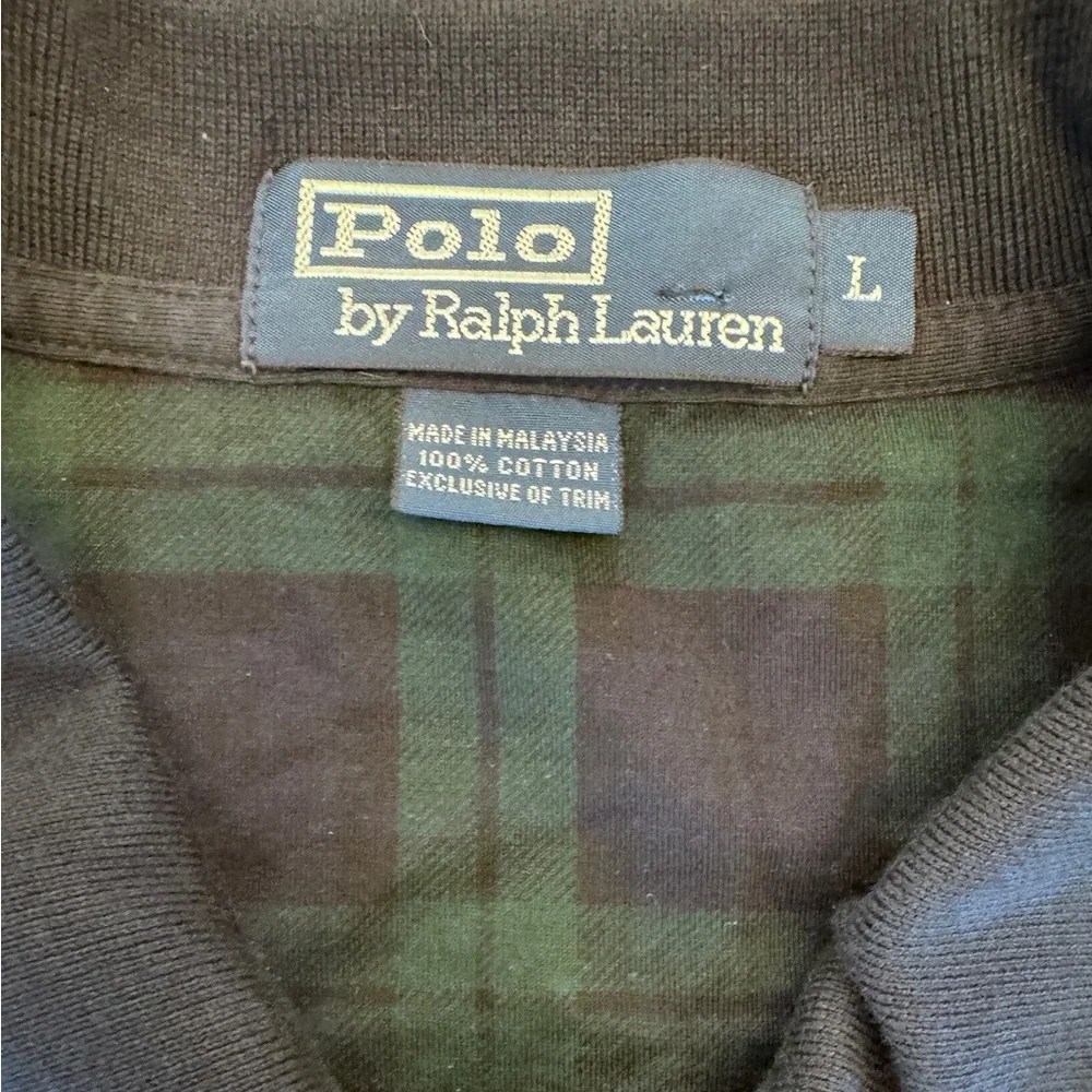 Vtg Polo Ralph Lauren Embroidered Bear Mens Large Green Blue Plaid Polo Shirt